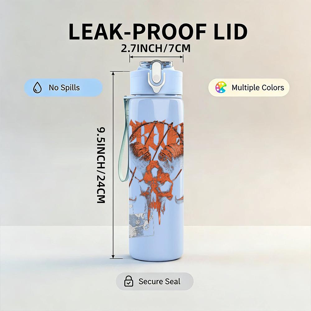 1PC Ornate Orange Skull Western Retro Print 750ml Portable Sports Water Bottle Leakproof Gym Outdoor Travel Drink Cup