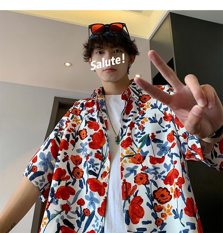 Мужская рубашка с коротким рукавом в гавайском цветочном стиле — модная, легкая, высококачественный дизайн в гонконгском стиле