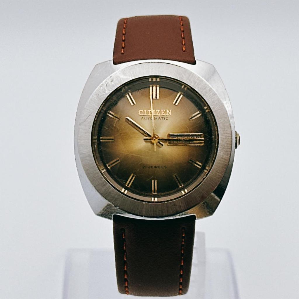 Used Vintage Citizen men's watch tonneau 21 jewels automatic brown dial