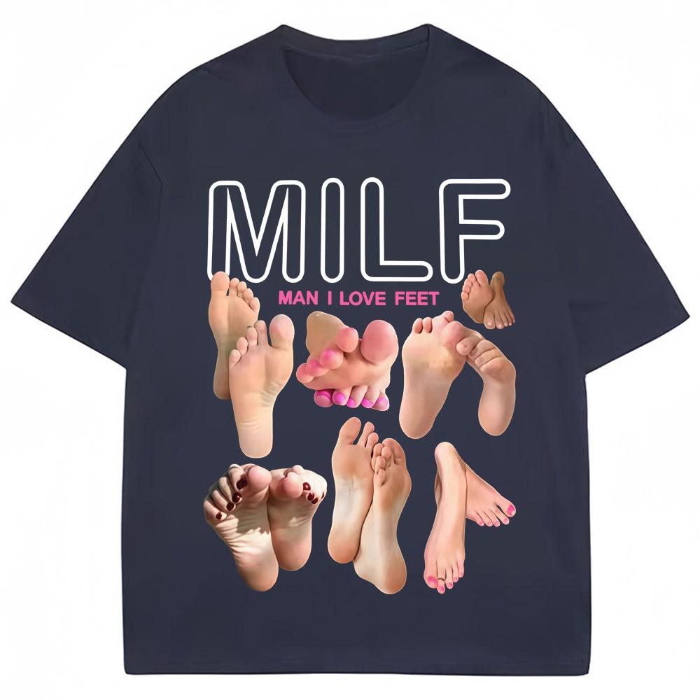 Футболка с забавным мемом «Milf Man I Love Feet» Лето 2025 Мужская Женская Юмор Модная футболка Хлопок Оверсайз Повседневная футболка Уличная одежда