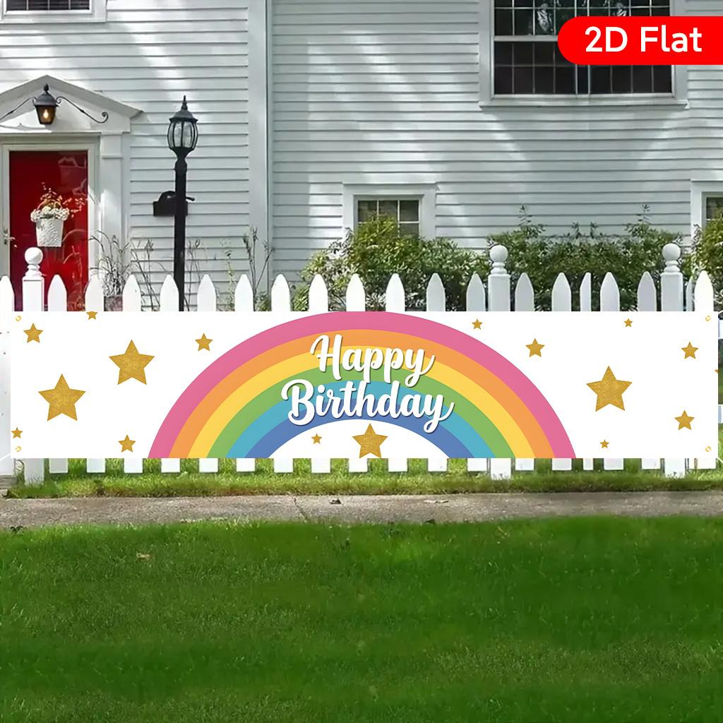 Rainbow Star Happy Birthday Banner, Vibrant Garden Entrance Design, Durable Polyester Outdoor Indoor Party Decoration