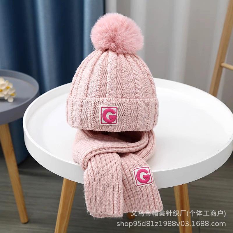 Children's hats, winter new products, boys and girls scarves, two-piece set, knitted warm and versatile G-standard wool hat set