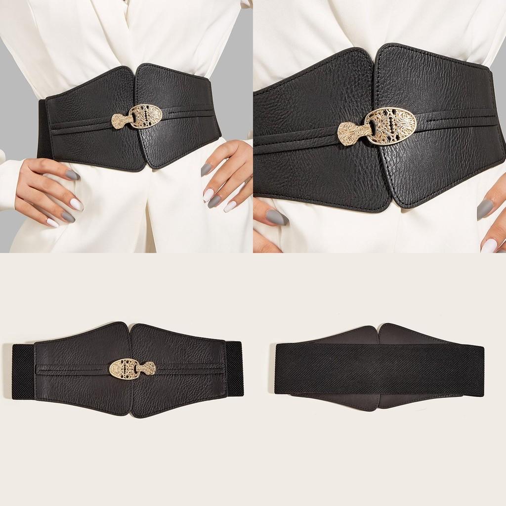 Fashion Gold Buckle Decoration Women Casual Black Faux Leather Belt For Dress And Coat Fashion Accessory