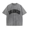 Retro Washed Vintage T-Shirt Short Sleeve Los Angeles Usa Print Tops Women's Cotton Washed T-Shirts O-Neck Distressed