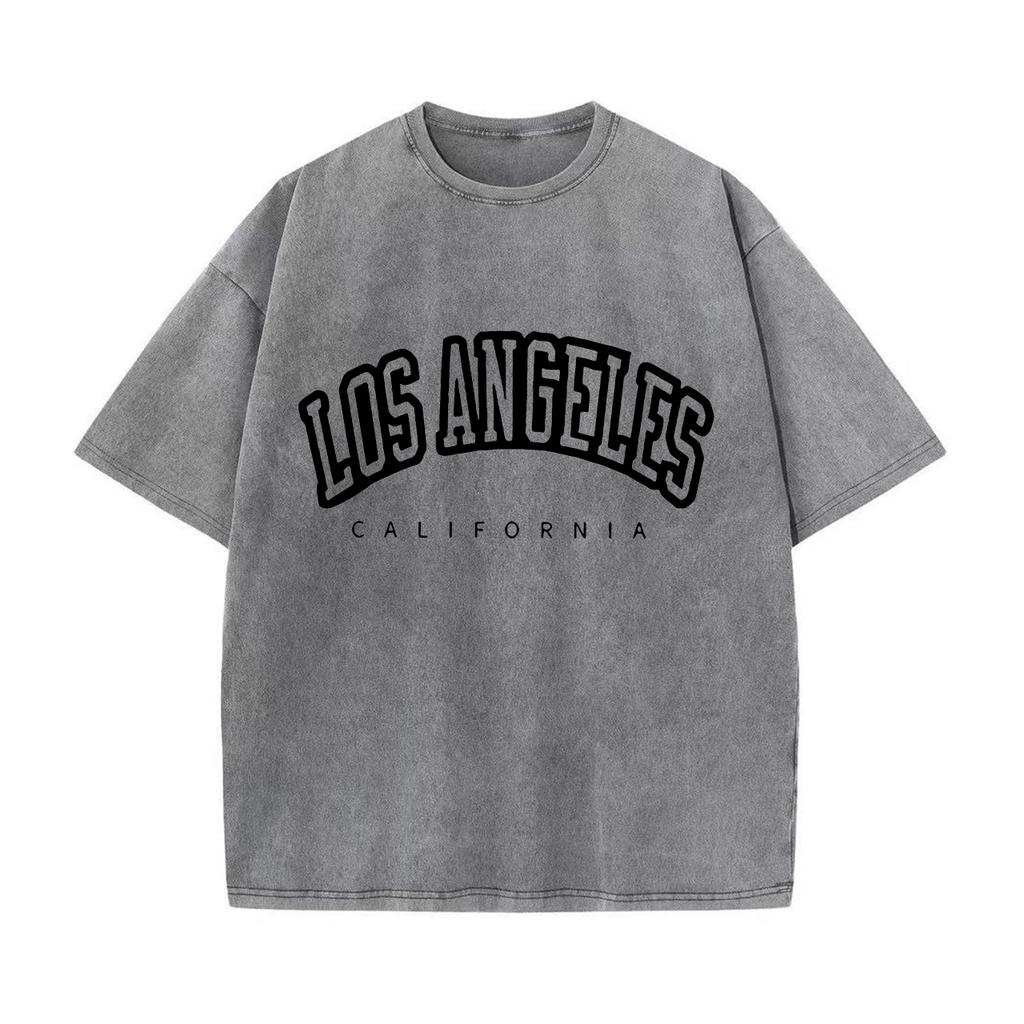 Ретро стираные винтажные женские хлопковые стираные футболки модные с круглым вырезом и коротким рукавом Лос-Анджелес США с принтом топы