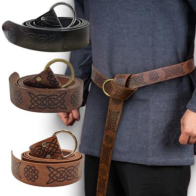 Ретро Средневековый пояс с кольцом в стиле LARP, средневековый пояс из искусственной кожи с тиснением, пояс в стиле Ренессанс, кельтский узел, кожаный ремень Ren Farie