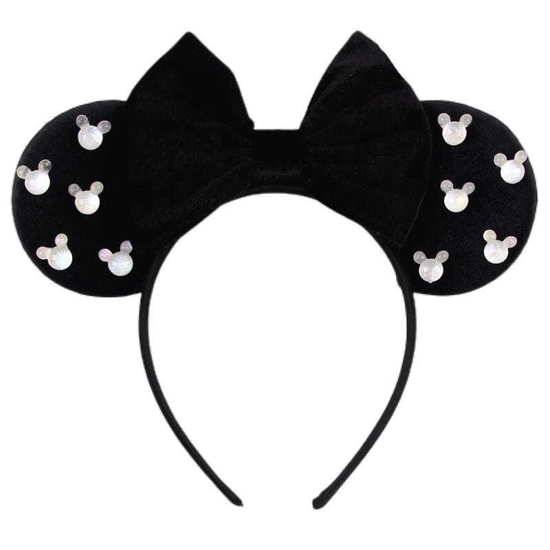 Pearls 3.3"Mouse Ears Headband 5‘’ Velvet Bow Hairband For Girls Festival Party Cosplay DIY Hair Accessories Women Gifts