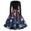 Women's Fashion Casual Square Neck Slim Christmas Printed Long Sleeve Dresses