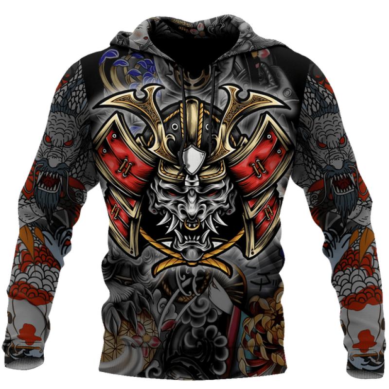 Весенне-осенняя японская татуировка самурая с 3D принтом, мужские толстовки, толстовка в стиле Харадзюку, Повседневная куртка унисекс, пуловер с длинными рукавами