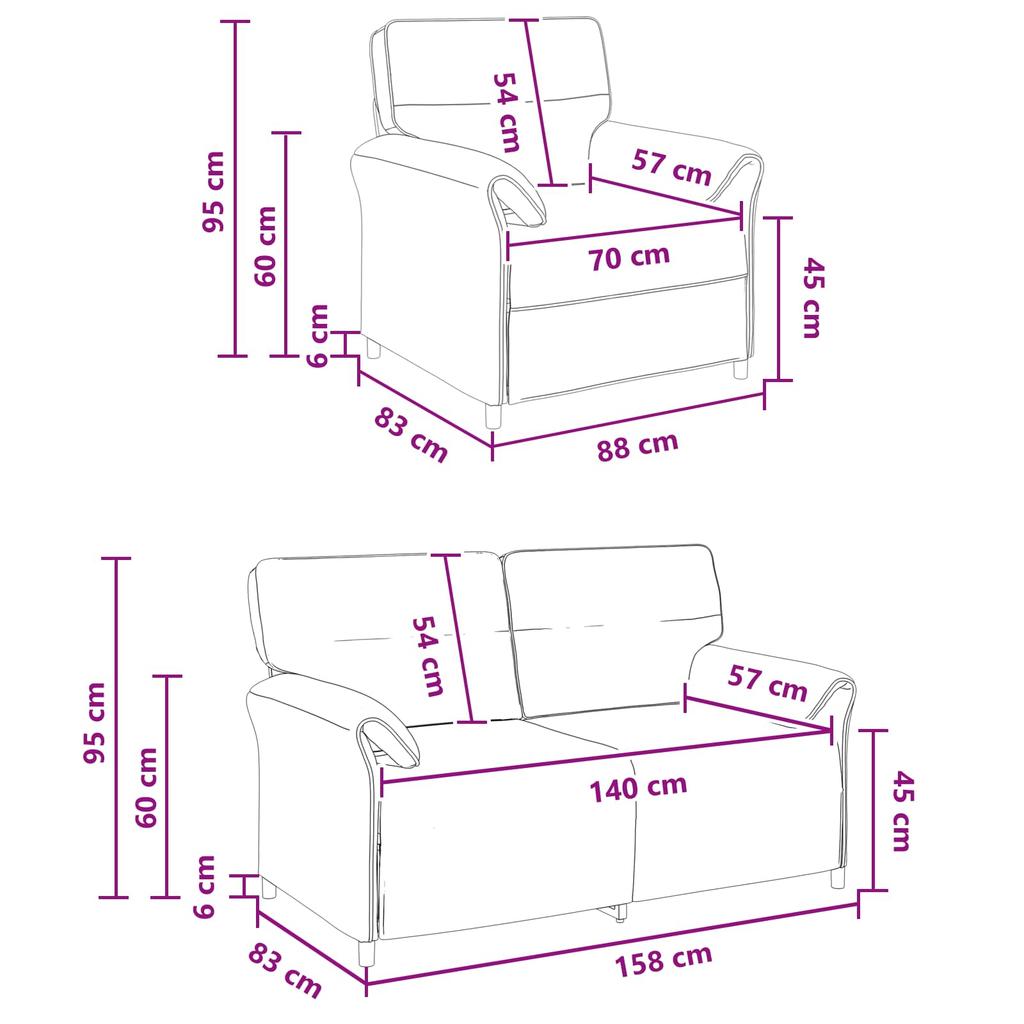 Sofa Set 2 pcs Dark Brown Fabric