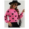 Women S Western Style Pullover Crew Neck Long Sleeve Knit Sweater With Heart Print