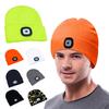 Women Men Illuminated Hat USB Charging LED Beanie Hat Headlamp Knitting Hat Unisex Winter Knit Beanie with 4 LEDs Light