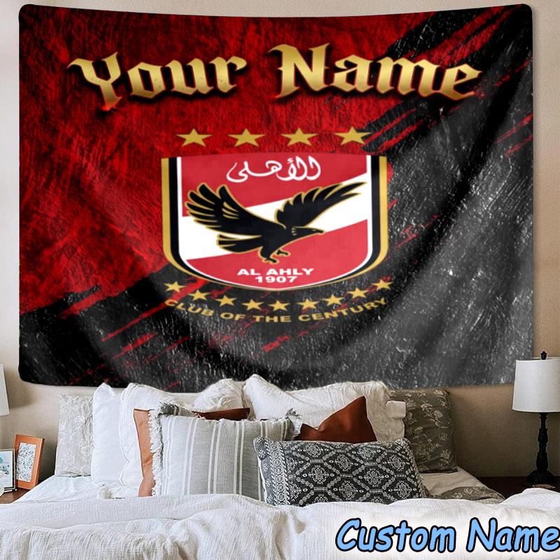 Custom Name Ahly Logo Design Hanging Tapestry Background Tapestry for Bedroom Living Room Dorm,Home Party Wall Decoration,Fan Gifts