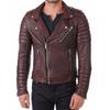 Men's Genuine Lambskin Burgundy Leather Jacket Stylish Motorcycle Bomber Biker Outerwear MJ 51