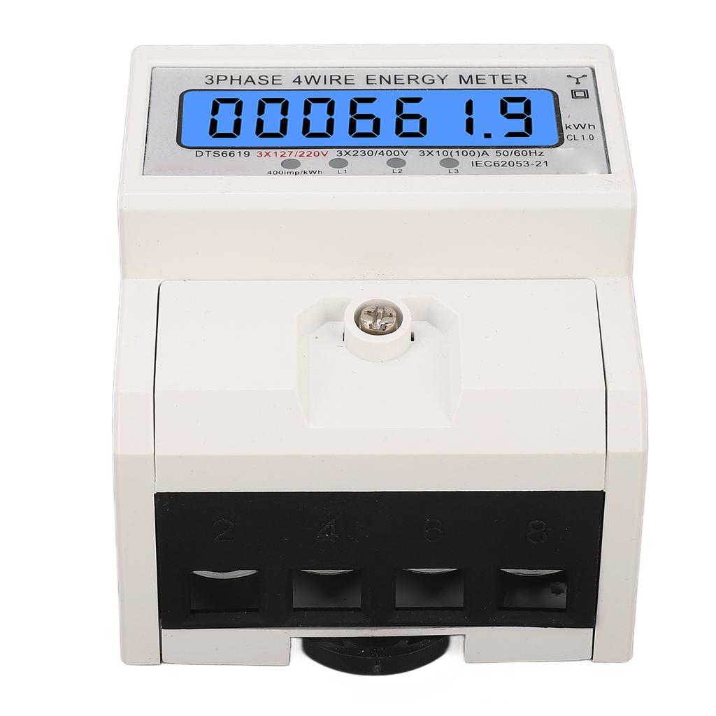 Digital Energy Meter 3 Phase 4 Wire KWh Electricity Wattmeter DIN Rail Backlight LCD Display 3x127 220VAC 10‑100A