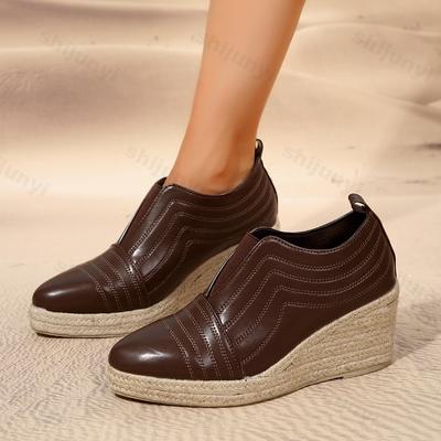 Модные модные ботинки из искусственной кожи, женские туфли на платформе и танкетке 2024 года, осень-зима, высокие каблуки, теплые меховые ботильоны, остроносые офисные туфли-лодочки