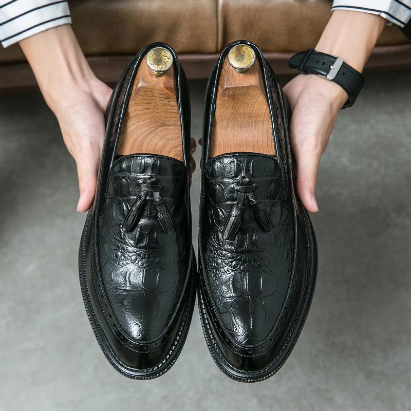Мужские туфли из кожи с крокодиловым узором, роскошные модные свадебные туфли для жениха, роскошные итальянские туфли-оксфорды с кисточками, большой размер 46
