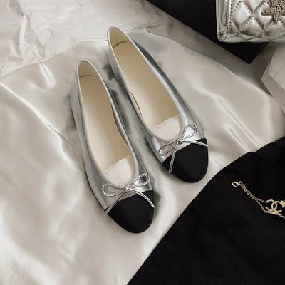 Версия из овчины~ Туфли из натуральной кожи Xiaoxiangfeng, цветная отделка бантом, туфли-лодочки с открытым верхом, женские туфли на плоской подошве с круглым носком, ladyshoes