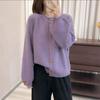 Knitted Cardigan Spring Autumn Style Lazy Loose Outerwear Round Neck Top Sweater Coat Cuffed Solid Color Short