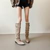 2026 winter new European and American pointed pile boots women's belt buckle high knight boots pleated long boots leather pants tube boots