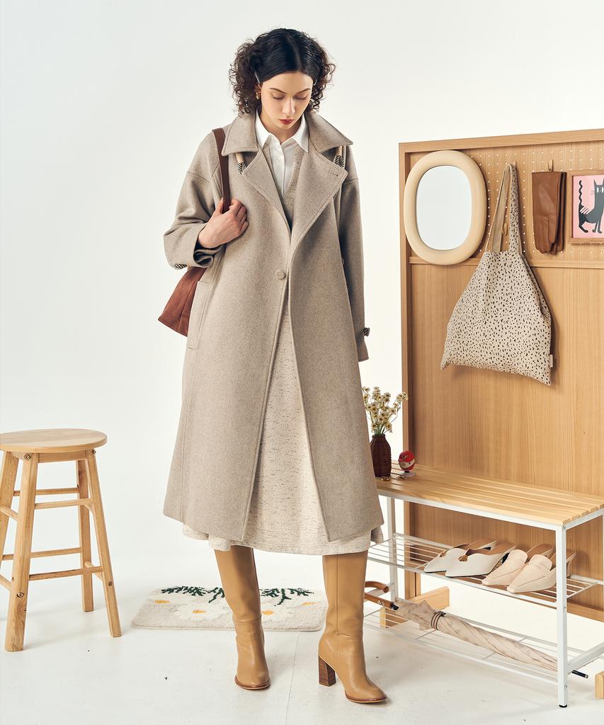 De Peri Mera Long Wool Coat With Fastening Point (Oatmeal)