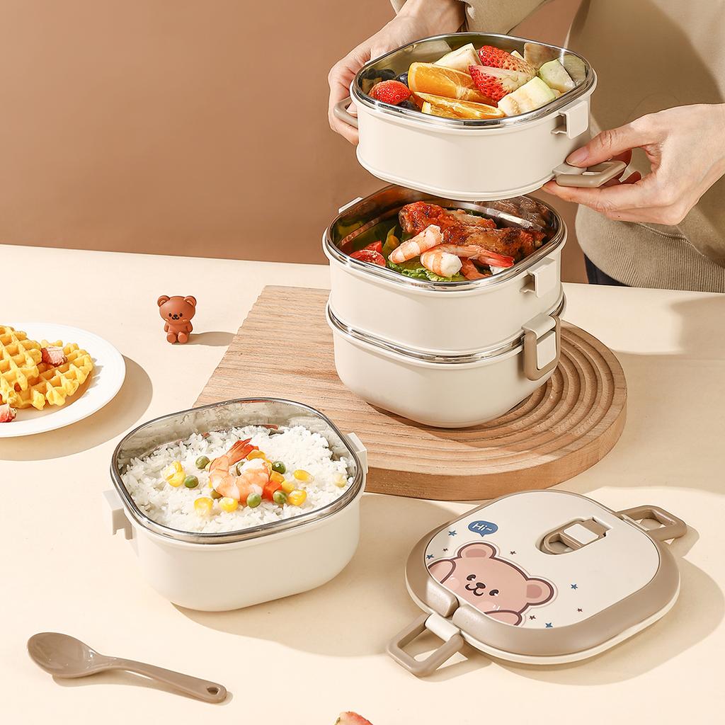 WORTHBUY Portable Food Storage Box Multi Layer Fruit Vegetable Storage Container 304 Stainless Steel Bento Lunch Box With Spoon