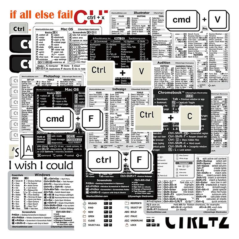 30Pcs Windows+ Word/Excel /Adobe Photoshop Keyboard Guide Shortcut Sticker