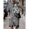 Summer Fashion Animal Print Men's T-Shirt Set O-Neck Short-Sleeved Top And Shorts Everyday Street Commuter Casual Wear For Men