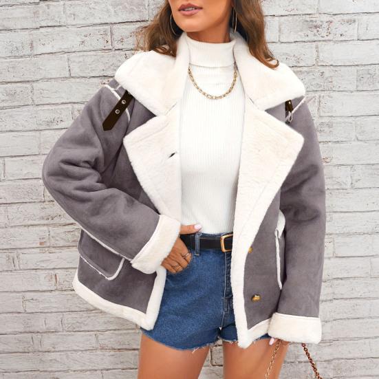 Женская куртка из искусственной замши, повседневное пальто с лацканами, толстое на шерпе, зимнее пушистое флисовое тренч-пальто с карманами