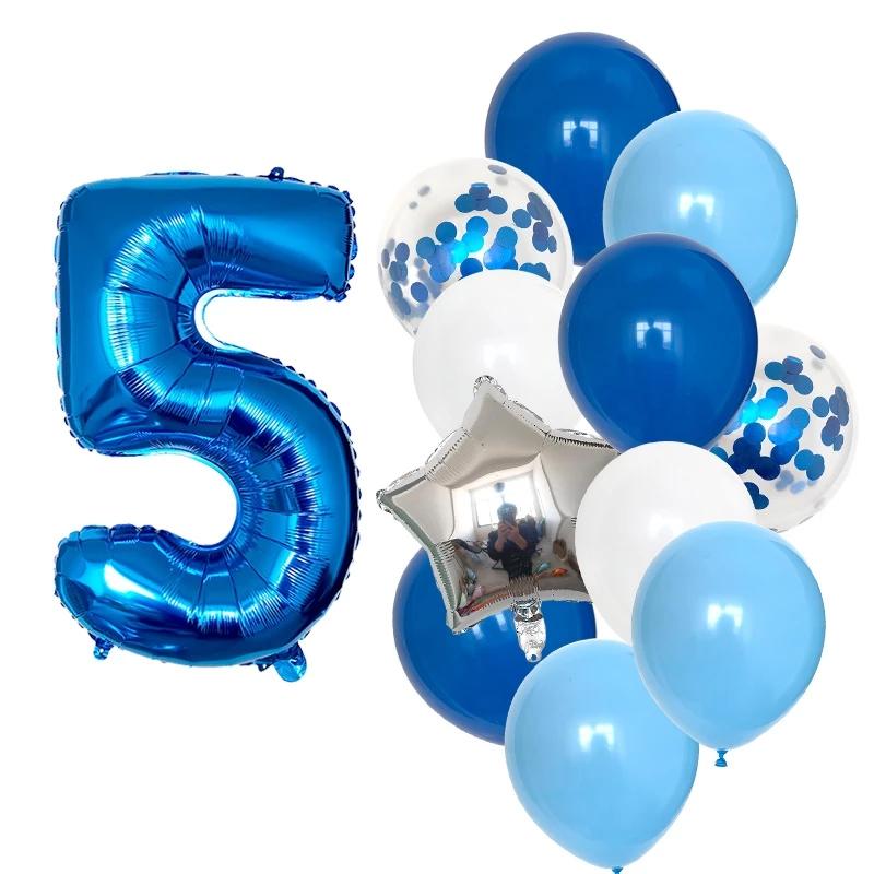 12 шт., набор воздушных шаров для детей на юбилеи 1/2/3/5/6/8/9 лет, 32-дюймовые фольгированные шары с синими цифрами, свадебные украшения для детского душа