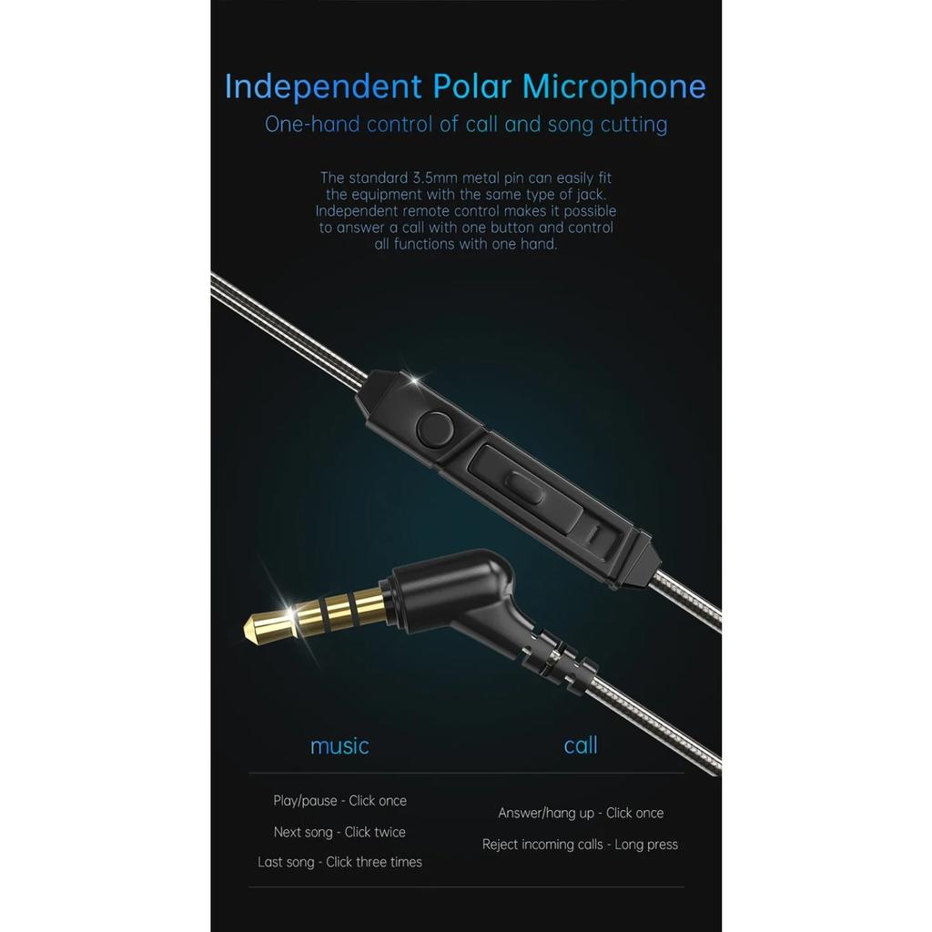 Original Copper Driver HiFi Wired Earphone Race Sport Headphone Bass Stereo Gaming Headset Music Earbuds 3.5MM In Ear With Mic