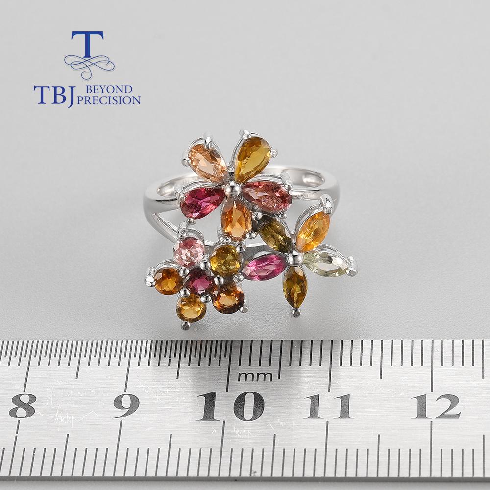 Natural Brazil Tourmaline Women Rings Earrings Jewelry Set Good Multi-color Natural Gemstones 925 Sterling Silver Fine Jewelry