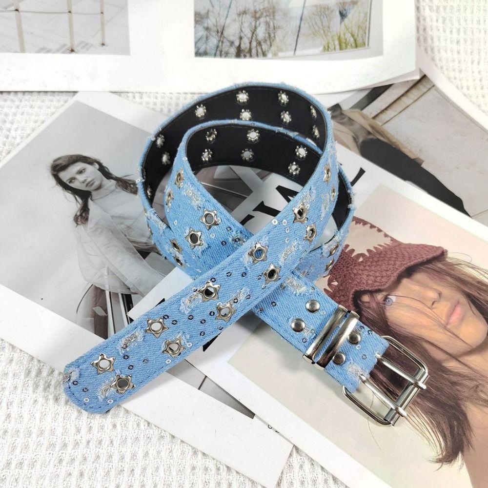 Pop Punk Denim Dopamine Style Jeans Belt Gothic Waist Belt For Men Women All-Match Coat Dress