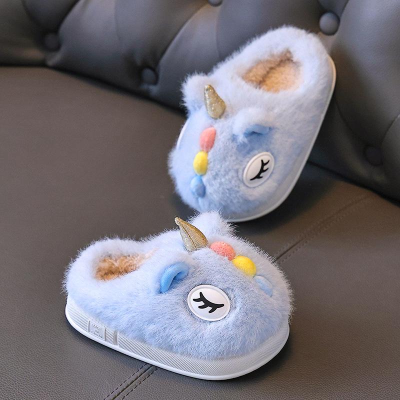 Children's cotton slippers for girls, new autumn and winter style, plush-lined for warmth, suitable for indoor and outdoor wear, non-slip girls'