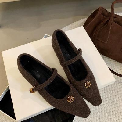 Французские туфли Мэри Джейн серого цвета на толстом каблуке, темпераментные, пушистые туфли для поездок на работу, женская обувь из бархата и хлопка