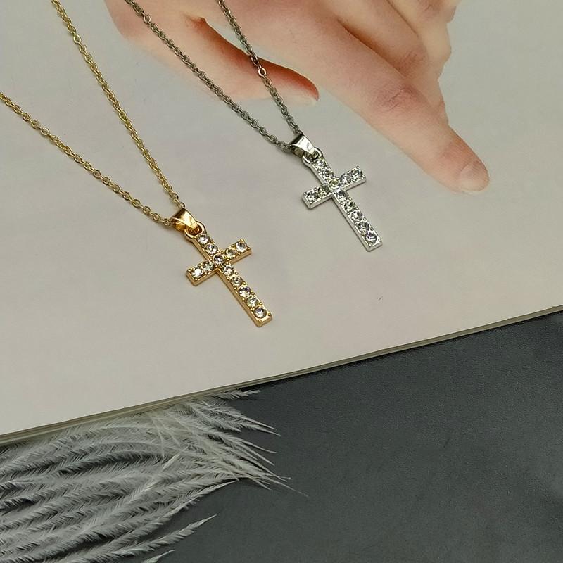 Golden silver color necklace jewelry women wedding fashion Cross crystal Zircon stone pendant necklace Christmas gift wholesale