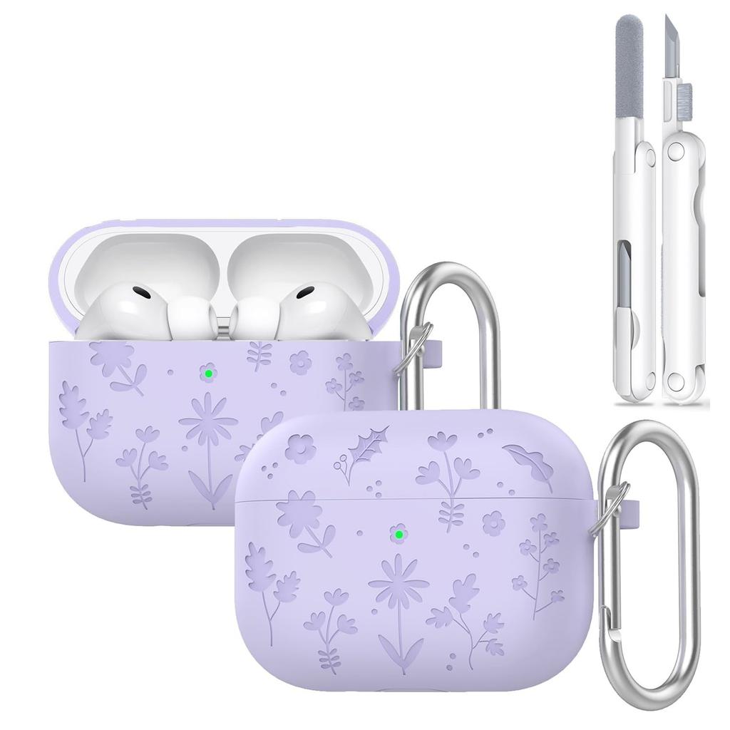Для AirPods Pro 3 Чехол для наушников Силиконовый с гравировкой цветка для AirPods Pro 3-го поколения Чехол с набором для чистки для AirPods Pro 3
