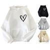 Женский осенне-зимний пуловер с принтом сердца, толстовка с капюшоном на шнурке и воротником-стойкой, толстовка с длинными рукавами, уличная одежда