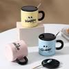Милая смешная чашка с ложкой Мультяшная кружка с крышкой ложкой Чашка для воды Высоко выглядящая девушка Бытовая керамическая чашка