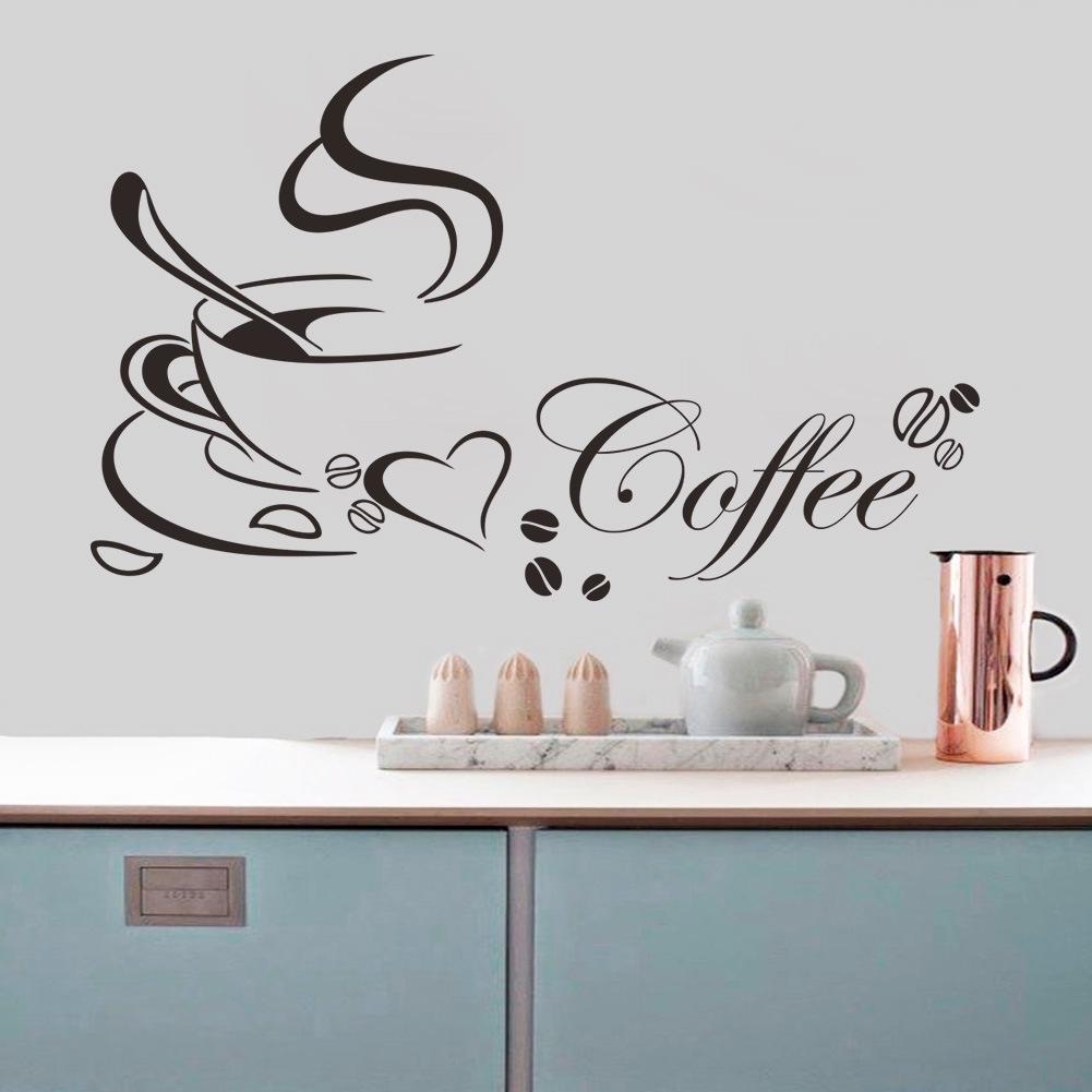 2Pcs Distinctive Coffee Cup Pattern Decorative Wall Sticker for Kitchen Living Room Decoration