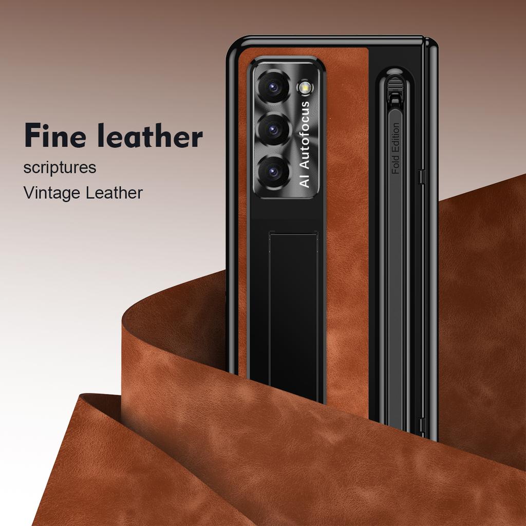 Кожаный Чехол-Подставка с Слотом для Стилуса для Samsung Galaxy Z Fold 8 ultra 7 6 5 4 с Защитой Экрана и Шарнира