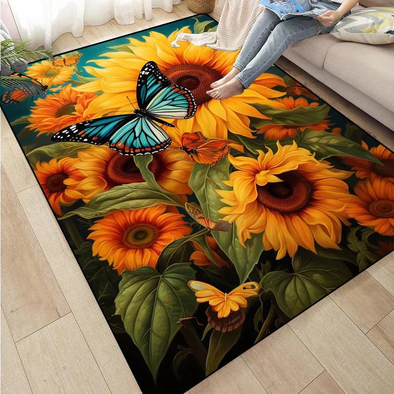 Sunflower Print Kitchen Mat Rug Set Doormat Carpet Non-Slip for Farmhouse Hallway Home Office Sink Laundry Room Floor Decor
