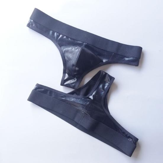 Мужские клубные трусы Эластичность Контрастный цвет Быстросохнущие Глянцевая поверхность Низкая посадка Клубная одежда Искусственная кожа Нижнее белье Мужские трусы-стринги для ночного клуба