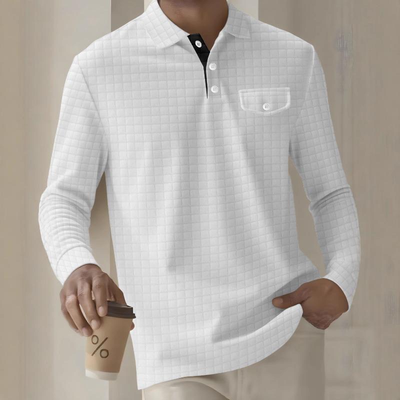 Мужская клетчатая рубашка поло с длинным рукавом, на пуговицах, с карманом, спортивная рубашка поло
