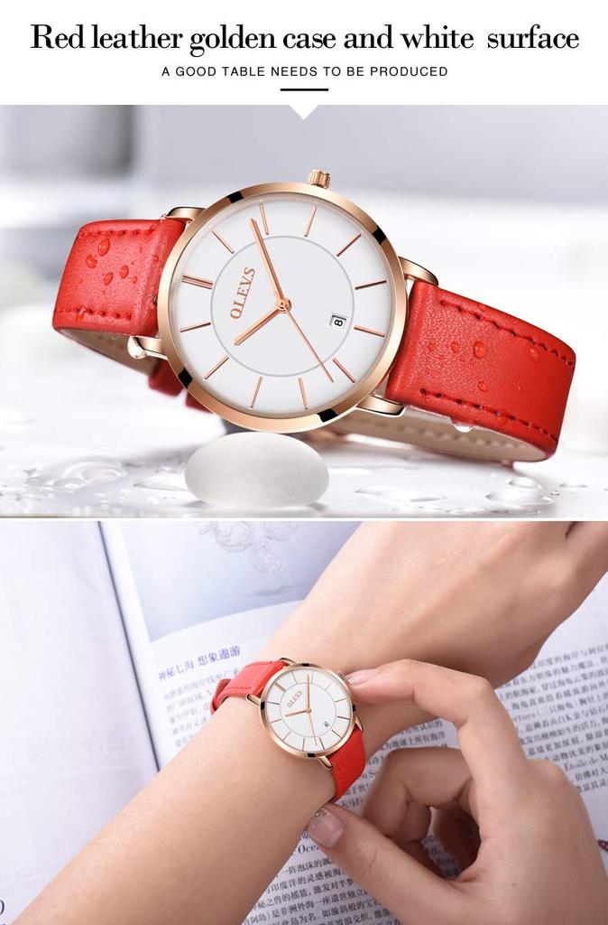 Hand Leather Simple Easy To Thin and High School Watch for Women Ladies Watch OLEVS Women's Watch, Blue, Stylish, Watch, Waterproof, Ultra-thin,
