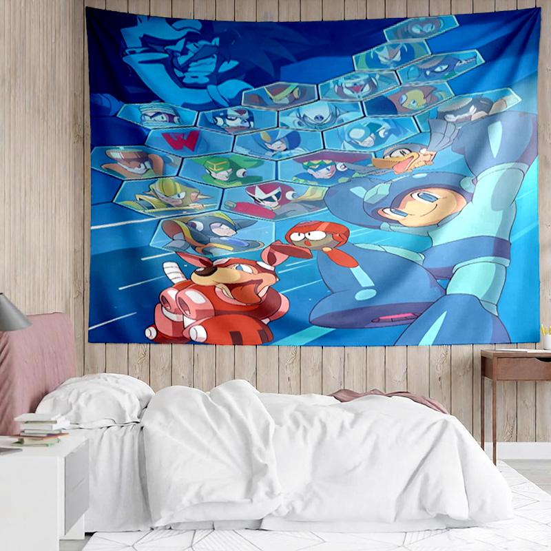 Cartoon Rockman Game Megaman2 Tapestry for Bedroom Aesthetic Classroom Tapestries Wall Hanging for Living Room Dorm Office,Ideal Creative Gift