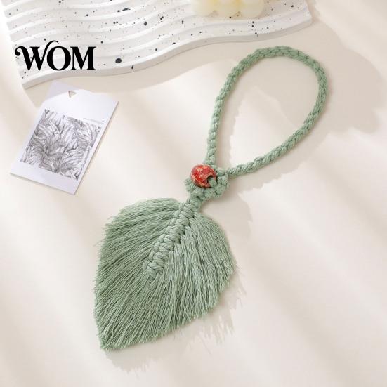 Pastoral Curtain Accessory Braided Leaf Tieback, Boho Cotton Rope Holder, Fringe No Drill Holder Edge Knotted Draperies for Bedroom Nursery Farmhouse