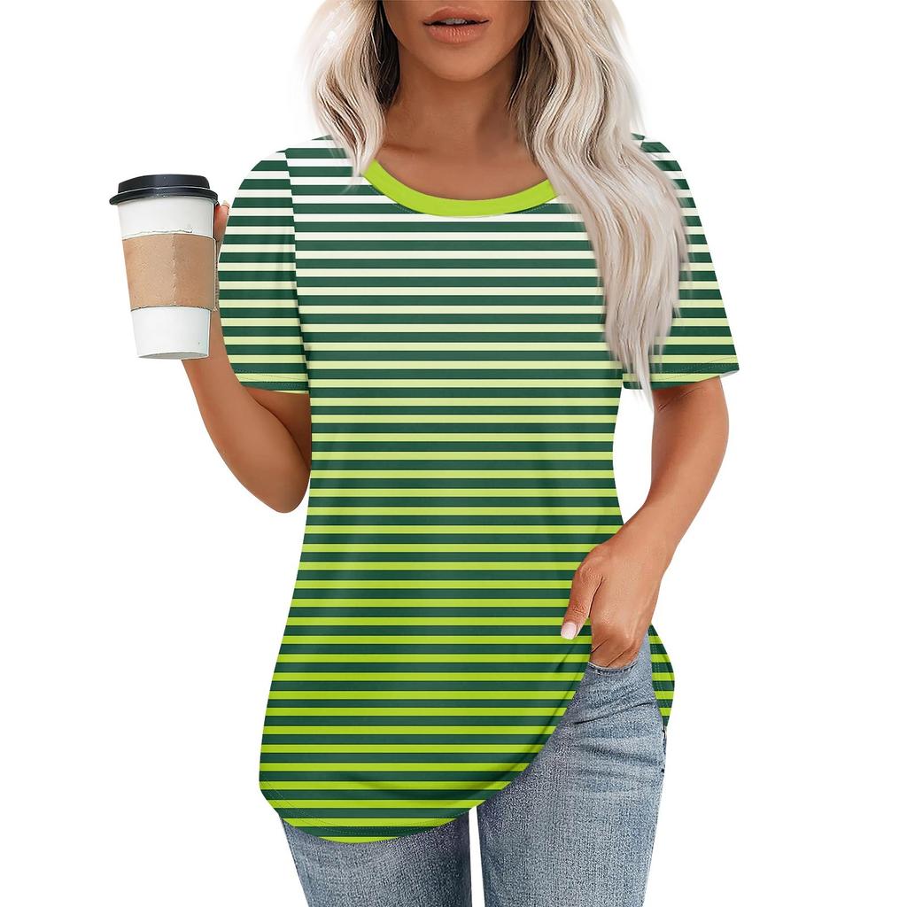 Women's Fashionable Casual Short Sleeve Print Round Neck Pullover Top