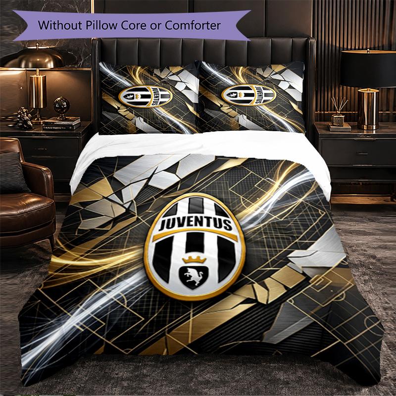 Juventus FC Pattern 3 Pieces Bedding Set Soft Microfiber Duvet Cover with Pillow Cases for Bedroom