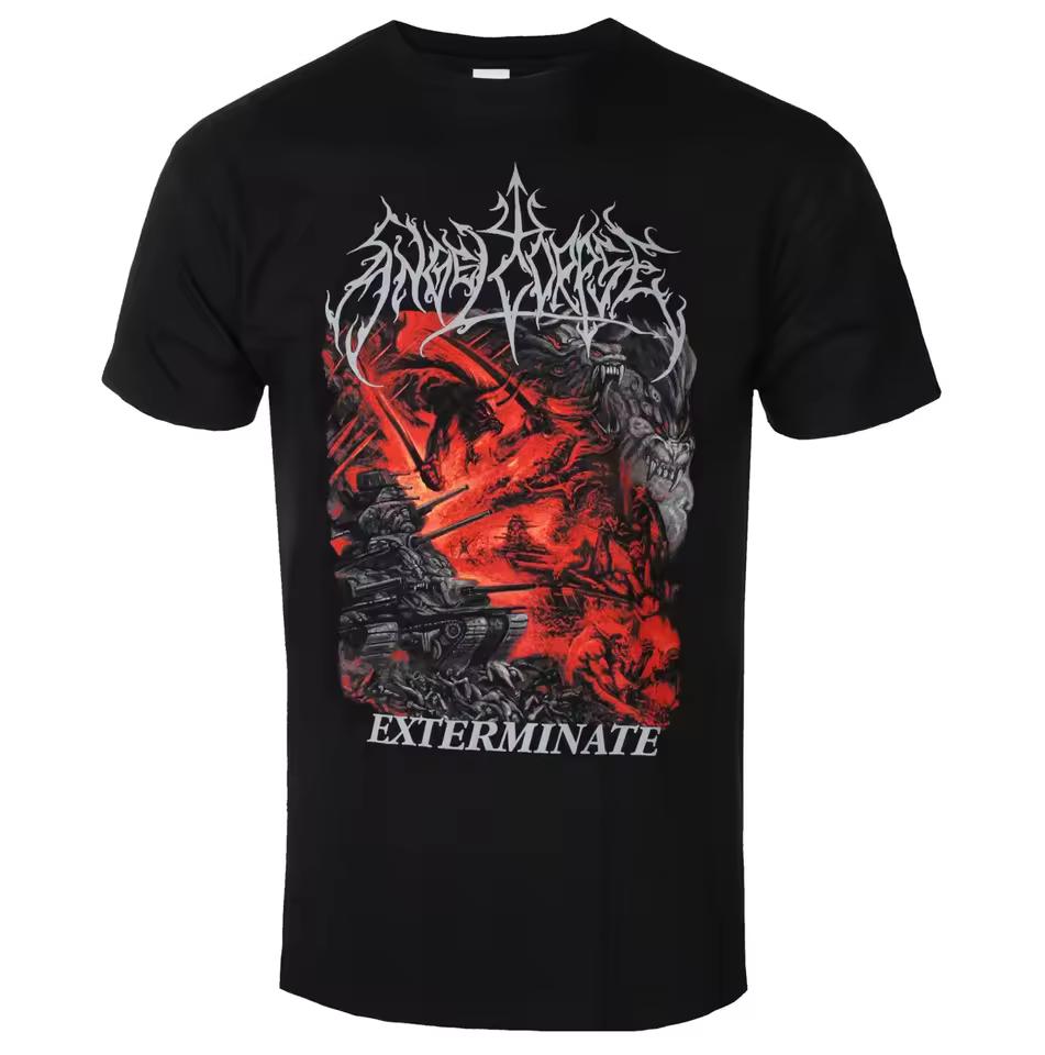 Skeleton Throne Exterminate Front War Demon and Back Pentagram Beast Graphic Print T Shirt